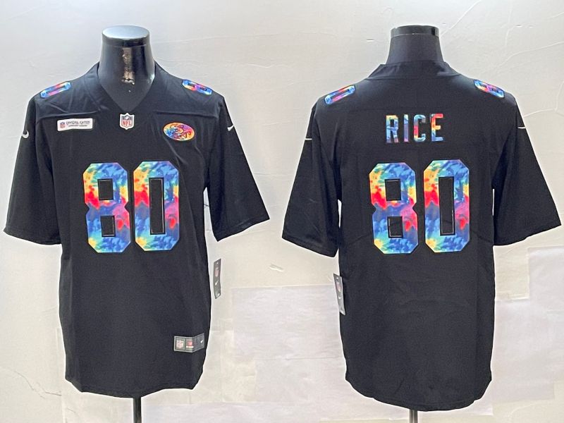 Men San Francisco 49ers 80 Rice Black Rainbow 2024 Nike Limited NFL Jersey style 5
